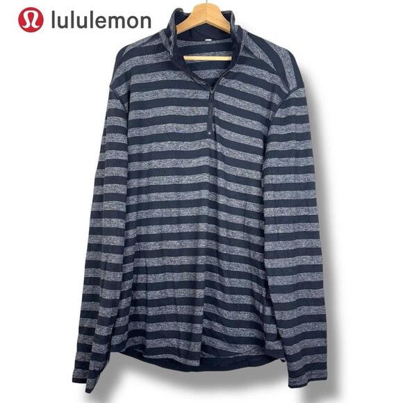 Lululemon Studio 1/2 Zip Sweatshirt Classic Stripe Heathered Black Men Sz XL Gym - Picture 2 of 13
